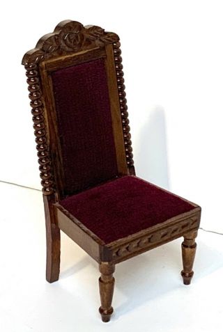 1:12 VINTAGE DOLLHOUSE MINIATURE FURNITURE WOODEN CARVED RED VELVET CHAIR 2