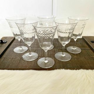 Etched Handblown Set Of 6 Drinking Glasses