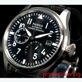 Parnis Fashion 47mm Automatic Men Watch Power Reserve Indicator Big Crown