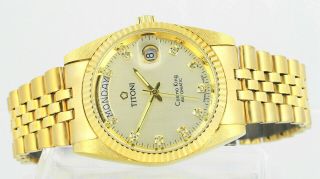 Titoni Cosmo King Automatic Date Day Gold Old Stock Vintage Mens Wrist Watch