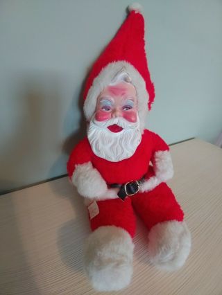 Vintage Rushton Santa Claus Plush Doll Rubber Face & Beard Jolly Face 19 "