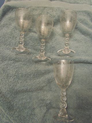 Vtg Set Of 4 Duncan Miller First Love Etched Crystal Wine Goblets 5 1/4 "