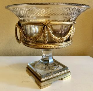 French Doré Bronze Cut Crystal Baccarat Glass Centerpiece Bowl