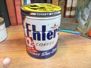 Ehlers 2 Lb Coffee Can Store Tin Vintage Key Wind Usa