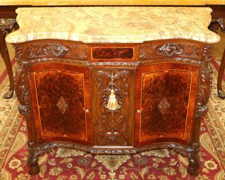 Stunning French Carved Mixed Wood Marble Top Commode Chest Server Circa 1920 