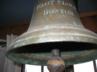 Ships Bell Tall Solid Old 1800 Brass Bell.  Pilot Of Boston