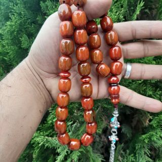 Antique German Faturan Bakelite misky veins damari Prayer beads necklace 102 GR 5