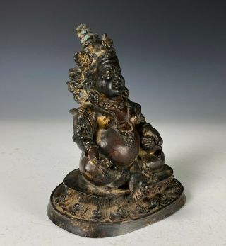 Old Chinese Bronze Statue of Seated Figure Holding Animal 2