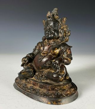 Old Chinese Bronze Statue of Seated Figure Holding Animal 3