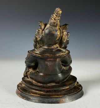 Old Chinese Bronze Statue of Seated Figure Holding Animal 4