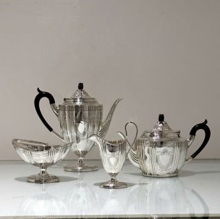 Early 20th Century Antique Edwardian Sterling Silver Four Piece Tea & Coffee Set