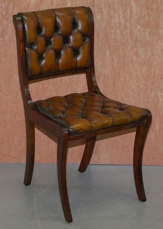 SET OF SIX RESTORED VINTAGE CHESTERFIELD MAHOGANY BROWN LEATHER DINING CHAIRS 6 2