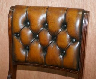 SET OF SIX RESTORED VINTAGE CHESTERFIELD MAHOGANY BROWN LEATHER DINING CHAIRS 6 4