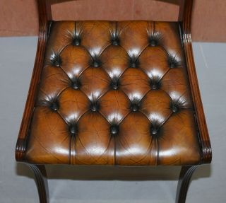 SET OF SIX RESTORED VINTAGE CHESTERFIELD MAHOGANY BROWN LEATHER DINING CHAIRS 6 5