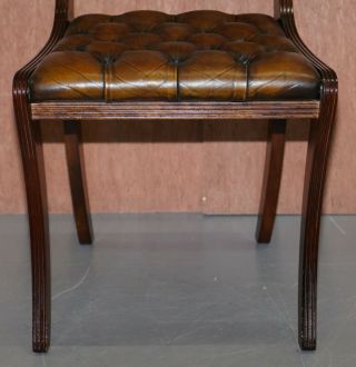 SET OF SIX RESTORED VINTAGE CHESTERFIELD MAHOGANY BROWN LEATHER DINING CHAIRS 6 6