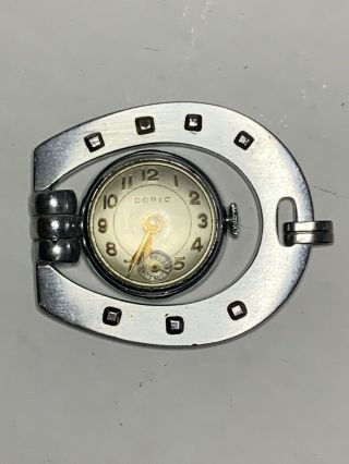 Vintage Doric 17 Jewel Glass Ball Pocket Watch Horseshoe Good Luck Lucky 7 Pend
