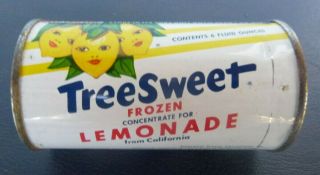 Vintage - Treesweet Frozen Lemonade Tin Can - 6 Oz - Cute Lemons Santa Ana California