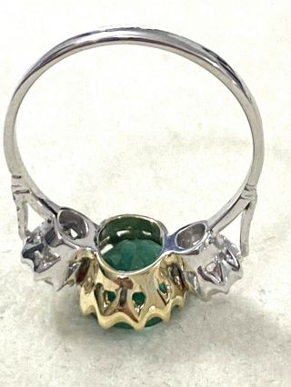 Antique 2.  60 Ct Emerald 0.  90 Ct Old Mine Diamond Trilogy ring 6