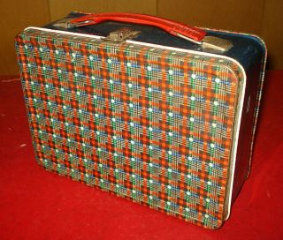 Vintage 1960 Plaid Tweed Metal Lunch Box,  Made In The U.  S.  A.  Very