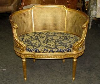 French Louis Xvi Caned Cane Corbeille Settee Chair