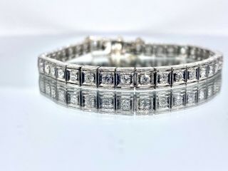 Art Deco Diamond Line Bracelet Platinum 4 Carats Fine Quality Authentic Antique