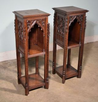 Antique Gothic French Highly Carved Nightstands/end Tables Solid Oak