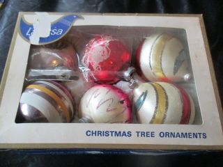 Box Of 6 Lanissa Vintage Assorted Glass Christmas Tree Ornaments - 1970 