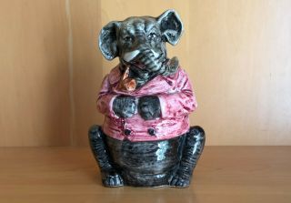 Antique Majolica Figural Elephant Tobacco Jar Humidor Sitting & Smoking