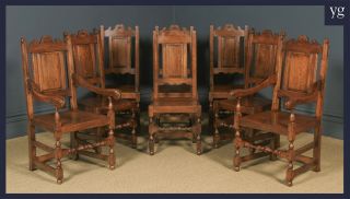 English Set 8 17th Century Style Wainscot Kitchen Dining Chairs,  By Taylor & Co