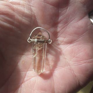 Vintage Double Terminated Quartz Crystal Sterling Silver Pendant Artisan Crafted