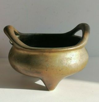 Antique Chinese Bronze Censer Xuande Apocryph Mark 18th Brule Encens Qing Period