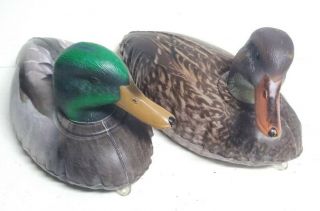 2 Vtg Duck Decoys W/ Adjust Heads Featherlites By Cherokee Sports - Inflatable