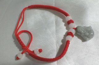 Vintage Carved Jade Buddah Adjustble Cord Bracelet W,  Jade Beads