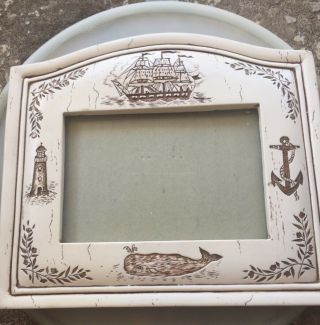 Vintage Engraved Nautical Clipper Ship - Lighthouse - Whale & Anchor Picture Frame