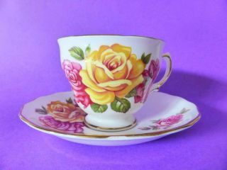 Vintage Royal Vale Roses Tea Cup And Saucer Duo,  Floral Bone China,  1960 