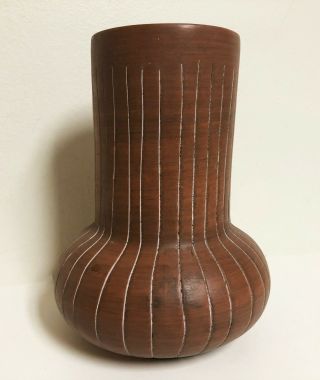 Vintage Mexican Art Pottery Terra Cotta 10 " Gourd Shaped Vase Signed
