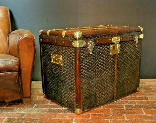 Antique Leather & Brass Bound Steamer Trunk By Goyard Aine