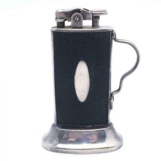 Vintage Ronson De - Light Tabourette Silverplate Black Leather Table Lighter -