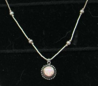 Vintage Pink Opal 925 Liquid Sterling Silver Ball Bead Pendant Necklace
