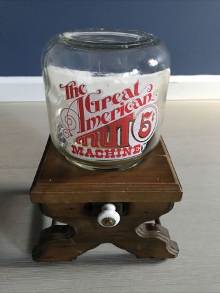 Vintage The Great American 5 Cent Wooden Glass Nut Machine Complete With Lid