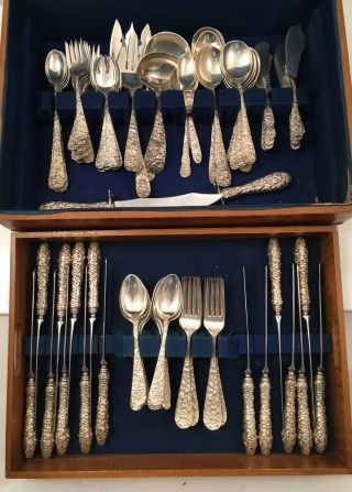 Rose By Stieff Us Sterling Silver Flatware For 12,  114 Piece 2 Generation