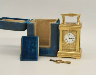 Stunning Miniature Drocourt Carriage Clock With Case And Key
