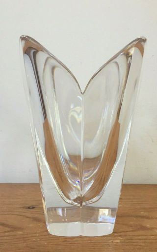 Vintage Heavy Thick Clear Glass Crystal Tulip Shape Flower Vase Home Decor 5.  75 "