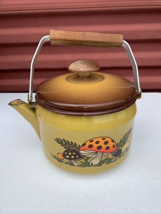 Vintage ‘70’s Sears Merry Mushroom Enamel Tea Kettle
