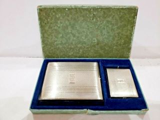 Vintage Elgin / Eam Silver Plated Cigarette Case / Card Holder & Match Case Set