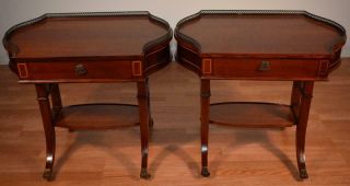 1900s Antique English Regency Solid Mahogany Inlay Side End Tables