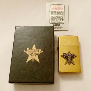 Vintage Rare Mib Marlboro Brass Zippo Lighter 1992 Old Stock Nos