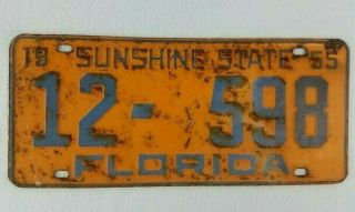 Rare - Vintage - 1955 Florida License Plate - Tag - All Paint