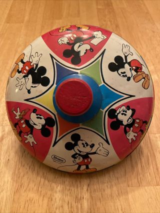 Vintage 1978 Mickey Mouse Metal Tin Toy Spin Top By Straco Walt Disney