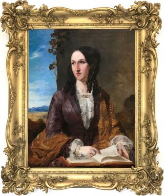 Portrait Of A Young Lady Antique Oil Painting By Edwin Williams (1822–1881)